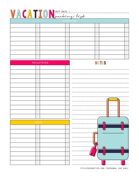 Free Printable Vacation Planner Template
